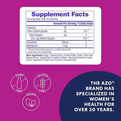 AZO® Nighttime Menopause Gummies + Melatonin to Support Restful Sleep*, Clinically Proven Ingredient for Hot Flashes and Night Sweats, Menopause Supplements for Women - 30 Gummies