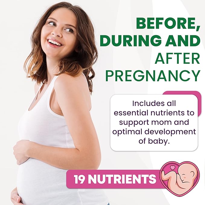 Prenatal Vitamins for Women - Multivitamin with DHA, Folic Acid, Vitamin C, B12, Iron & Omega-3 - Before, During & Post Pregnancy Supplement for Healthy Growth & Brain Development - 60 Softgels