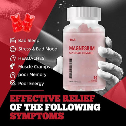 Magnesium Glycinate Gummies 1000mg - Sugar Free Magnesium Potassium Supplement with Vitamin D, B6, CoQ10 for Calm Mood & Sleep Support - 120 Strawberry Gummies