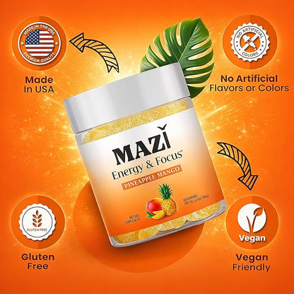Energy & Focus Gummies | 100mg Natural Caffeine + L-Theanine + Vitamin B6 & B12 + CoQ10 | Nootropic Cognitive Brain Performance Supplement | No Crash or Jitters