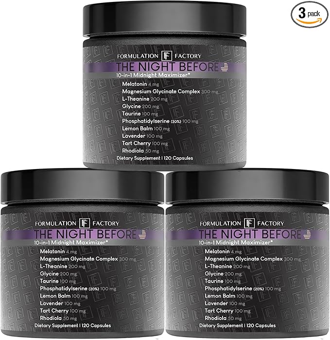 Formulation Factory 10-in1 Magnesium Glycinate Sleep Aid - The Night Before Recovery Complex with Melatonin & L-Theanine - Natural Relaxation Support (6 Month Supply, 360 Capsules)
