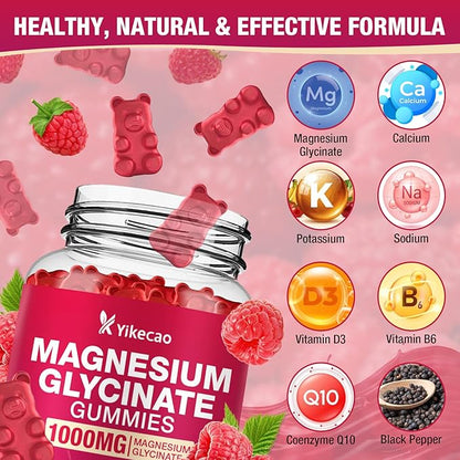 2 Pack Magnesium Glycinate Gummies 1000mg，Magnesium Gummies for Adults & Kids with L-Threonate, Magnesium Supplement for Relaxation, Calm, Sugar Free, Raspberry Flavor, 120 Count