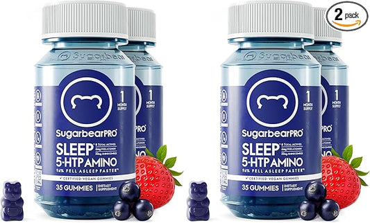 SugarBearPro Sleep Gummy 2 Month Supply, Extra Strength Melatonin 6mg, for Men & Women, Vegan Vitamin B6, L-Theanine, 5 HTP, Valerian, Sleep Aid for Adults & Teens, Certified Kosher (Pack of 2)