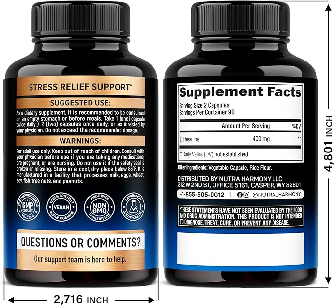 L Theanine 400 mg | L-Theanine Stress Relief | Extra Strength Supplement | Made in USA | Relaxation, Sleep & Calm Support | For Men & Women | Plant Based, Non-GMO & Gluten-Free | 180 Vegan Capsules