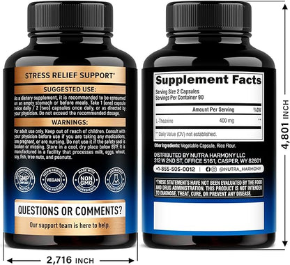 L Theanine 400 mg | L-Theanine Stress Relief | Extra Strength Supplement | Made in USA | Relaxation, Sleep & Calm Support | For Men & Women | Plant Based, Non-GMO & Gluten-Free | 180 Vegan Capsules