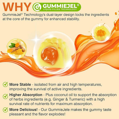 LILICARE Ginger Chews Gummies for Nausea & Digestive Support, Stomach Relief - Sugar Free with Turmeric & Odorless Garlic, Quercetin, Vitamin D3, C, Delicious Digestive Supplements, 60Cts (Pack of 1)