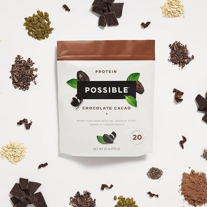 Protein Powder Chocolate Cacao - 20g of Vegan, Plant-Based Protein Mix - Non-GMO, Non-Dairy, Gluten-Free - 3.5g of BCAAs - 9 Essential Amino Acids - 30-Day Supply - 2 Bag, 30 Servings