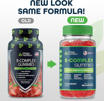 Vitamin B Complex Gummies for Adults, B Complex Vitamin Supplement for Women and Men, B Vitamins Complex Gummies for Energy and Brain Health, Natural Strawberry Flavor, 180 Count