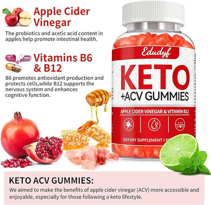 Keto ACV Gummies - 120 Count Gluten-Free, Gelatin-Free Apple Cider Vinegar Gummies with B12 for Keto Support, Vegetarian, Unique Flavor, Convenient Bottled Supplement for Men & Women