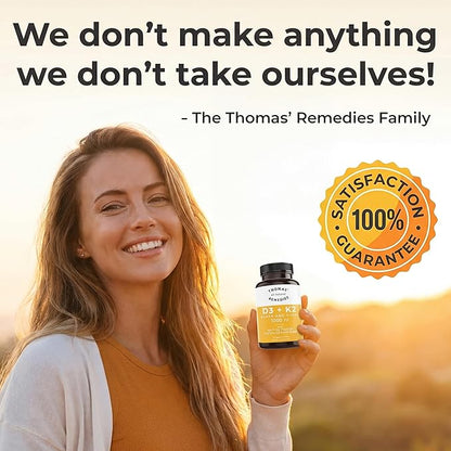 Thomas' all-natural Remedies D3 + K2 with MCT Oil for Better Absorption & Raw Whole Food Blend, 1000 IU D3, Vegan, Made in USA, Support for Your Heart, Bones & Teeth, Non-GMO (120ct)