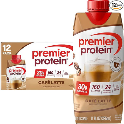 Premier Protein Shake, Café Latte with Caffeine for Energy – 30g Protein, No Added Sugar, 24 Vitamins & Minerals to Support Immune Health, 11 fl oz, 12 Pack