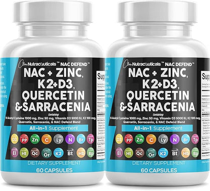 Clean Nutraceuticals NAC Supplement N-Acetyl Cysteine Vitamin D3 K2 Zinc Quercetin Sarracenia Purpurea with Elderberry Holy Basil Bee Propolis Bromelain L-Lysine (2)