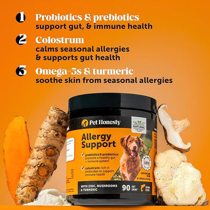 Dog Allergy + Itch Relief Max Strength Chews – Probiotic Supplement for Dogs with Colostrum, Omega Fatty Acids – Supports Seasonal Allergy Relief, Healthy Skin, Coat & Immune System (Chicken, 90ct)