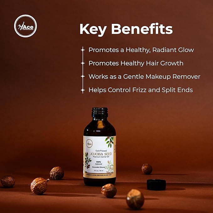 My Ace Jojoba Seed Carrier Oil | 100% Pure Cold Pressed Oil for Hair, Face, Skin & Body Moisturizer, Massage & Aromatherapy – 4 fl oz