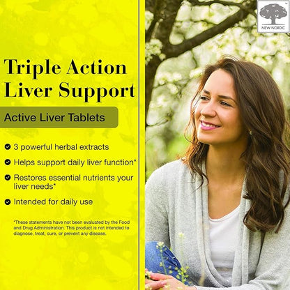 NEW NORDIC Active Liver 90-Day Supply, Daily Liver Supplement, Milk Thistle, Artichoke & Turmeric, 30 Tablets (Pack of 3)