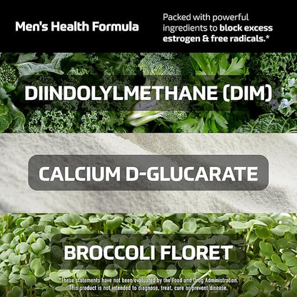 DIM Supplement for Men 300mg | Estrogen Blocker & Aromatase Inhibitor | Extra Strength Men’s Hormone Balance & Fitness Booster with Diindolylmethane Plus CDG & Broccoli Floret | Gluten-Free | 120 Ct