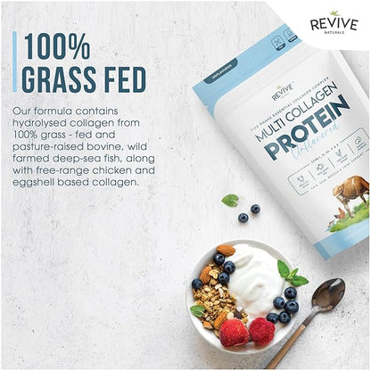 Multi Collagen Hydrolyzed Protein Powder (16oz) - Types I, II, III, V & X - Grass Fed Bovine (Peptan®), Wild Caught Marine, Free Roaming Chicken & Eggshell Collagen Peptides, Non-GMO, GF.