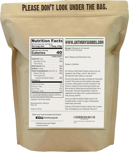 Anthony's Premium Pea Protein, 2 lb, Plant Based, Gluten Free, Unflavored, Vegan, Keto Friendly, Made from Peas