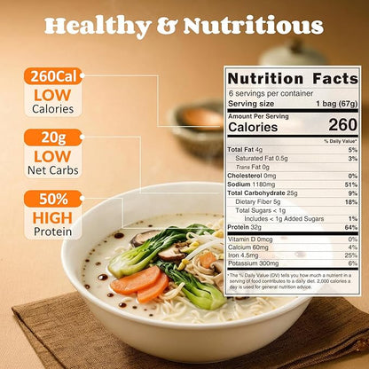 Healspot High Protein Instant Ramen, 6 Pack Non Fried Ramen Broth, 32g Plant Based Protein, Low Fat, Low Carb, Non GMO, Keto Friendly & Plant Based(Black Garlic Classic-Pork Flavor)