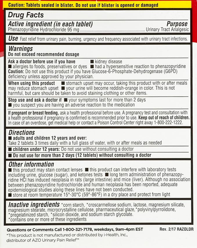 LEADER Urinary Pain Relief Maximum Strength, Fast Relief of UTI Pain, Burning & Urgency, Urinary Tract Infection, Phenazopyridine Hydrochloride 99.5 mg, 12 Tablets