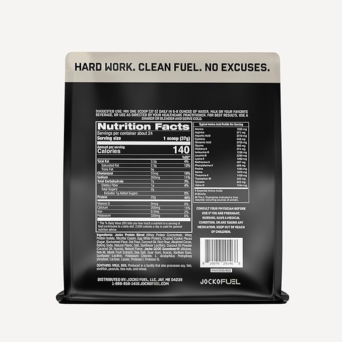 Jocko Fuel Whey Protein Powder, Cookies & Cream, 22g Protein, Digestive Enzymes + Probiotic Blend, No Sugar Added, with Essential Amino Acids + Electrolyte Minerals, 24 Servings