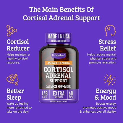 Dr. Matthew Cortisol Reducer for Weight Loss. Cortisol Cleanse & Blocker for Belly Fat. A Detox Cocktail to Lower Cortisol with Ashwagandha, Rhodiola & Ginseng for Adrenal Support & Stress Relief.