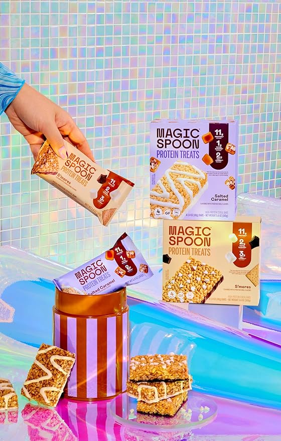 Magic Spoon Treats - 16 High Protein Bars: 8 Salted Caramel & 8 Smores - High Protein Gluten Free Snack - Sugar & Gluten Free Protein Cereal Bar - Low Carb, Keto Friendly - Healthy Snacks