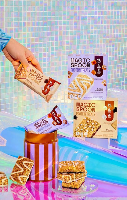 Magic Spoon Treats - 16 High Protein Bars: 8 Salted Caramel & 8 Smores - High Protein Gluten Free Snack - Sugar & Gluten Free Protein Cereal Bar - Low Carb, Keto Friendly - Healthy Snacks