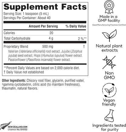 Calm & Sleep Syrup Supplement, Naturally Reduce Stress and Improve Sleep with Valerian Root, Hops Flower Extract, and Passionflower - 6.7oz