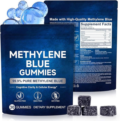 Methylene Blue Gummies 30 Count - Gluten Free & Non-GMO - Easy Gummy Format