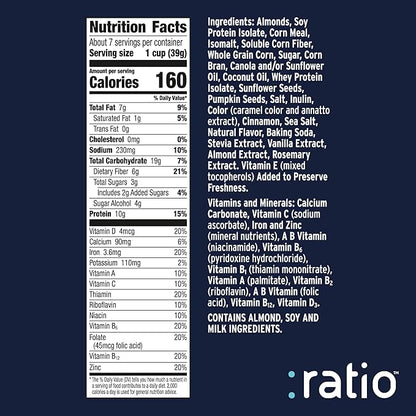Ratio Trio Vanilla Almond Crunch Cereal, 10g Protein, Keto Friendly, 10.4 oz