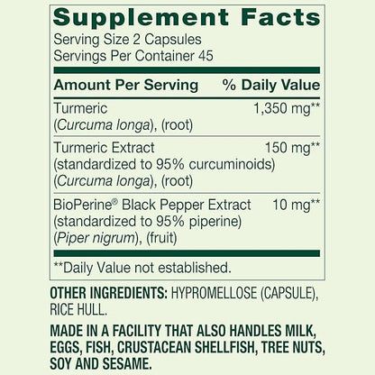 Spring Valley Turmeric Curcumin Supplement – Ultra Strength 1,500 mg, 90 Vegetarian Capsules, Supports Joint & General Wellness (Packaging May Vary)