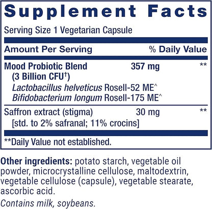Life Extension FLORASSIST® Probiotic Mood Improve, probiotic and Saffron Blend enhances Mood and Mental Outlook, Non-GMO, Gluten-Free, 1 Daily, Vegetarian, 30 Capsules