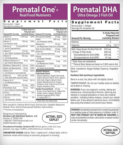 Rainbow Light Prenatal DHA Vitamins for Women | 30 Caplets & 30 Softgels | Omega-3 Fish Oil (DHA & EPA) | Support for Mom & Baby