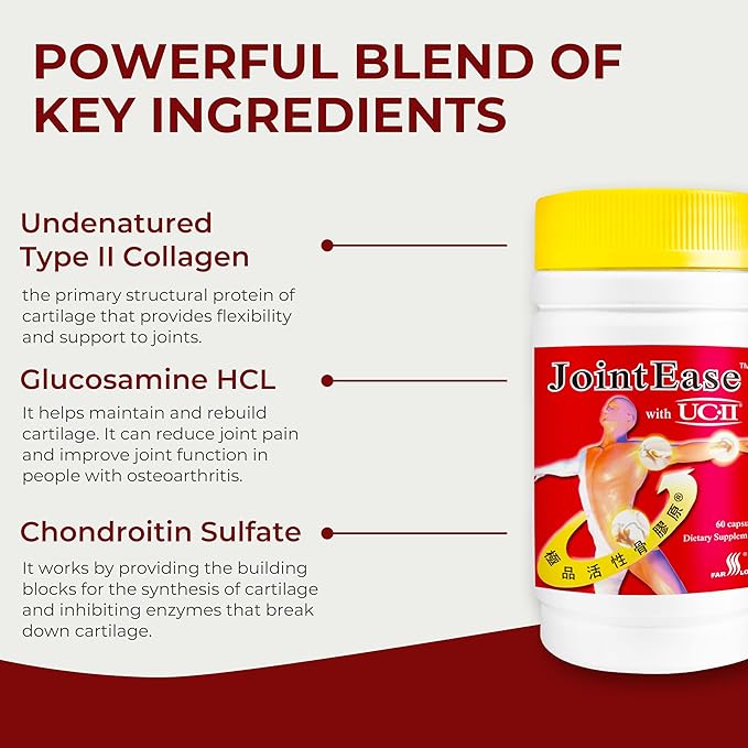 FARLONG JointEase with UC-II, Undenatured Type II Collagen, Glucosamine Hydrochloride, Chondroitin Sulfate, Joint Dietary Supplement | 60 Capsules