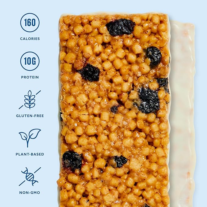 Mezcla Puff-Crispy Plant Based Protein Bars - Maple Blueberry - Healthy Snacks for Adults & Kids - Granola Bars for School, Travel, Office Snacks - Gluten Free, Vegan, Non GMO, 10g Protein - 12 Count