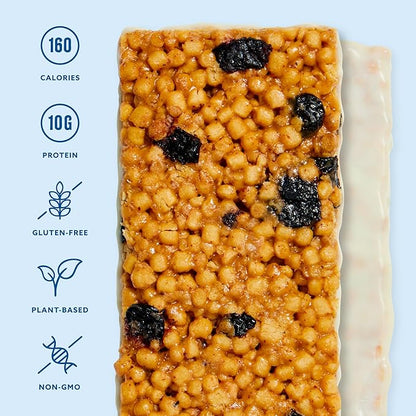 Mezcla Puff-Crispy Plant Based Protein Bars - Maple Blueberry - Healthy Snacks for Adults & Kids - Granola Bars for School, Travel, Office Snacks - Gluten Free, Vegan, Non GMO, 10g Protein - 12 Count