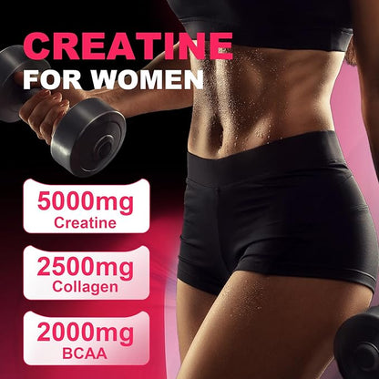 Creatine for Women, Creatine Monohydrate Gummies with Collagen, BCAA, L-Carnitine & Taurine, Strawberry Flavor, Energy Creatine Supplement for Muscle Strength, Energy Boost, Sugar Free, 120 Count
