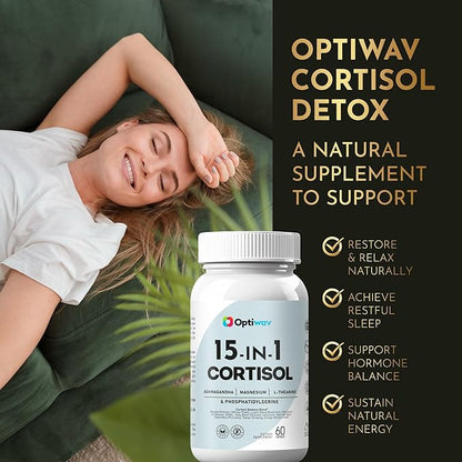 Cortisol Detox Supplement for Women Men - Control & Lowering High Cortisol Level - Balance Calm Stress Relief Cleanse Adrenal Health Support - Magnesium Ashwagandha Cortisol Blocker Reducer