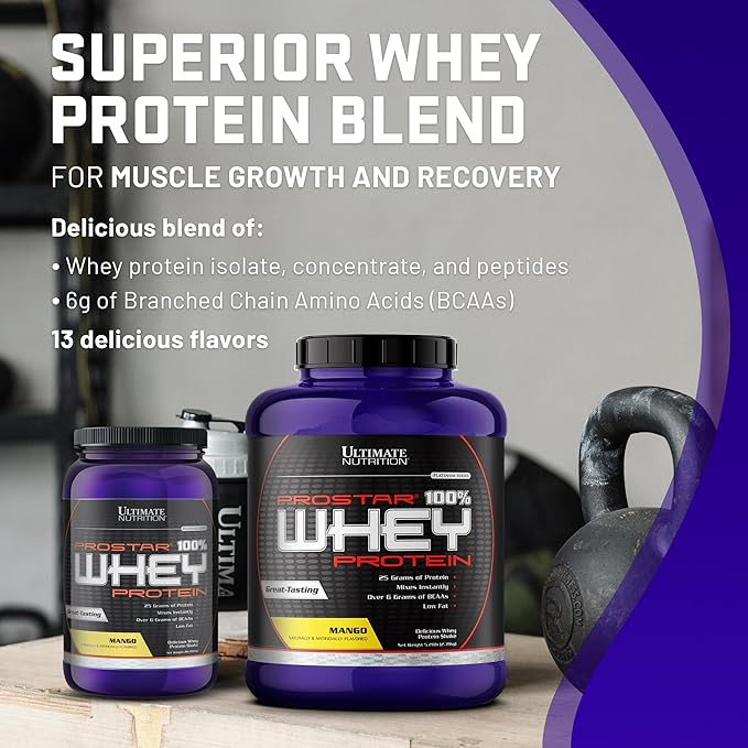 Ultimate Nutrition Prostar Whey Protein Powder Isolate, Mango - Low Carb, High Protein Powder Shake for Muscle Gain & Recovery - Low Sodium, Low-Fat & Keto Friendly - 2 lbs Tub