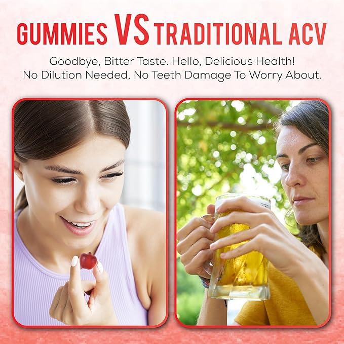 Peakhealth Apple Cider Vinegar Gummies with Vitamins - Delicious Apple Flavor for Women's Health, Metabolism Support & Digestive Wellness, 1000mg ACV with B12, B6, Folic Acid, 60 Vegan Gummies
