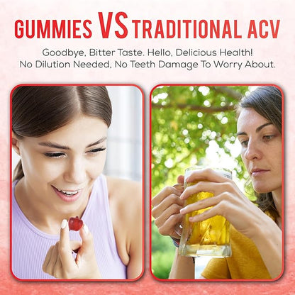 Peakhealth Apple Cider Vinegar Gummies with Vitamins - Delicious Apple Flavor for Women's Health, Metabolism Support & Digestive Wellness, 1000mg ACV with B12, B6, Folic Acid, 60 Vegan Gummies