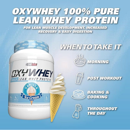 EHP Labs OxyWhey Whey Protein Isolate – 25g High Protein, Low Carb, Sugar Free Meal Replacement – Lean Whey Powder for Muscle Recovery – Non-GMO, Gluten Free – 25 Serves – Vanilla Ice Cream