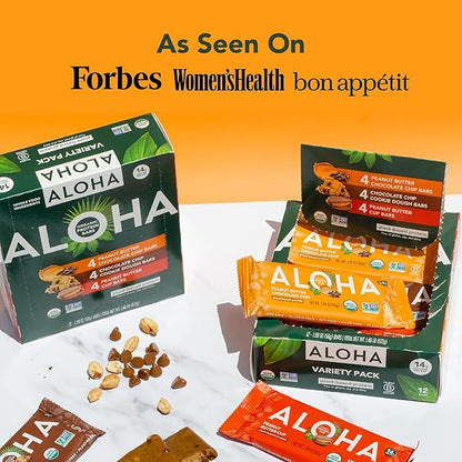 ALOHA Organic Plant Based Protein Bars - 3 Flavor Variety Pack - 12 Count, 1.98oz Bars - Vegan Snacks, Low Sugar, Gluten-Free, Low Carb, Paleo, Non-GMO, Stevia-Free, No Sugar Alcohol Sweeteners