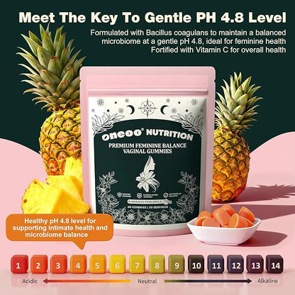 Feminine Balance Gummies - Premium Balance Gummies for Women's pH Health, Feminine Gummy for Immune & Energy Support, Vegan, Gluten-Free, Hawaiian Pineapple, 60 Count