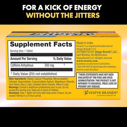 Vivarin Smooth Energy Extended Release Caffeine Tablets, 200mg, Focus, Alertness & Mental Clarity, Non-Habit Forming Energy Supplement, Sugar & Calorie Free, 40 Count