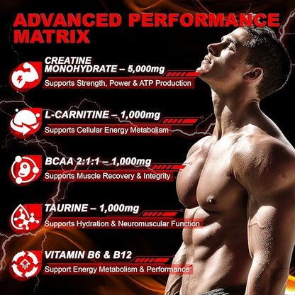 Creatine Monohydrate Gummies for Men & Women with L-Carnitine & Taurine – Pre-Workout Supplement for Muscle Strength, Energy Boost – Sugar Free, Vegan, Berry Flavor, Chewable Gummy 120 Count