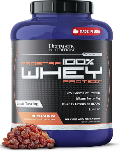 Ultimate Nutrition Prostar Whey Protein Powder Isolate, Gourmet Rum Raisin - Low Carb, High Protein Powder Shake for Muscle Gain & Recovery - Low Sodium, Low-Fat & Keto Friendly - 5.28 lbs Tub