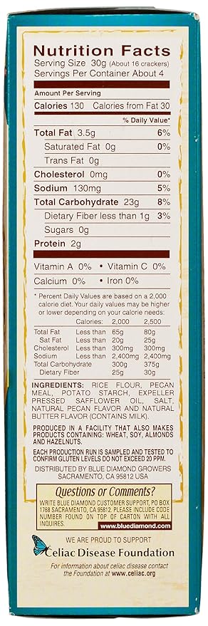 Blue Diamond Almonds, Pecan Thins Gluten Free Cracker Crisps perfect for Snacking, 4.25 oz