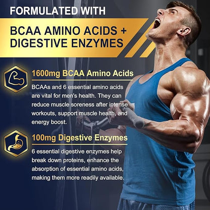 2 Pack Methylated Multivitamin for Men Gummies, BCAA Amino Acids, Zinc, Biotin, Vitamin A C E D3 K2 B Complex Calcium, Magnesium, Lycopene, Digestive Enzymes - Energy Muscle Immune - Sugar Free, Vegan
